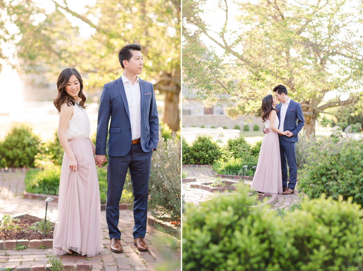 Formal Navy Suit and Blush Tulle Skirt Maymont Engagement Pictures in Richmond, VA | by Katelyn James Photography