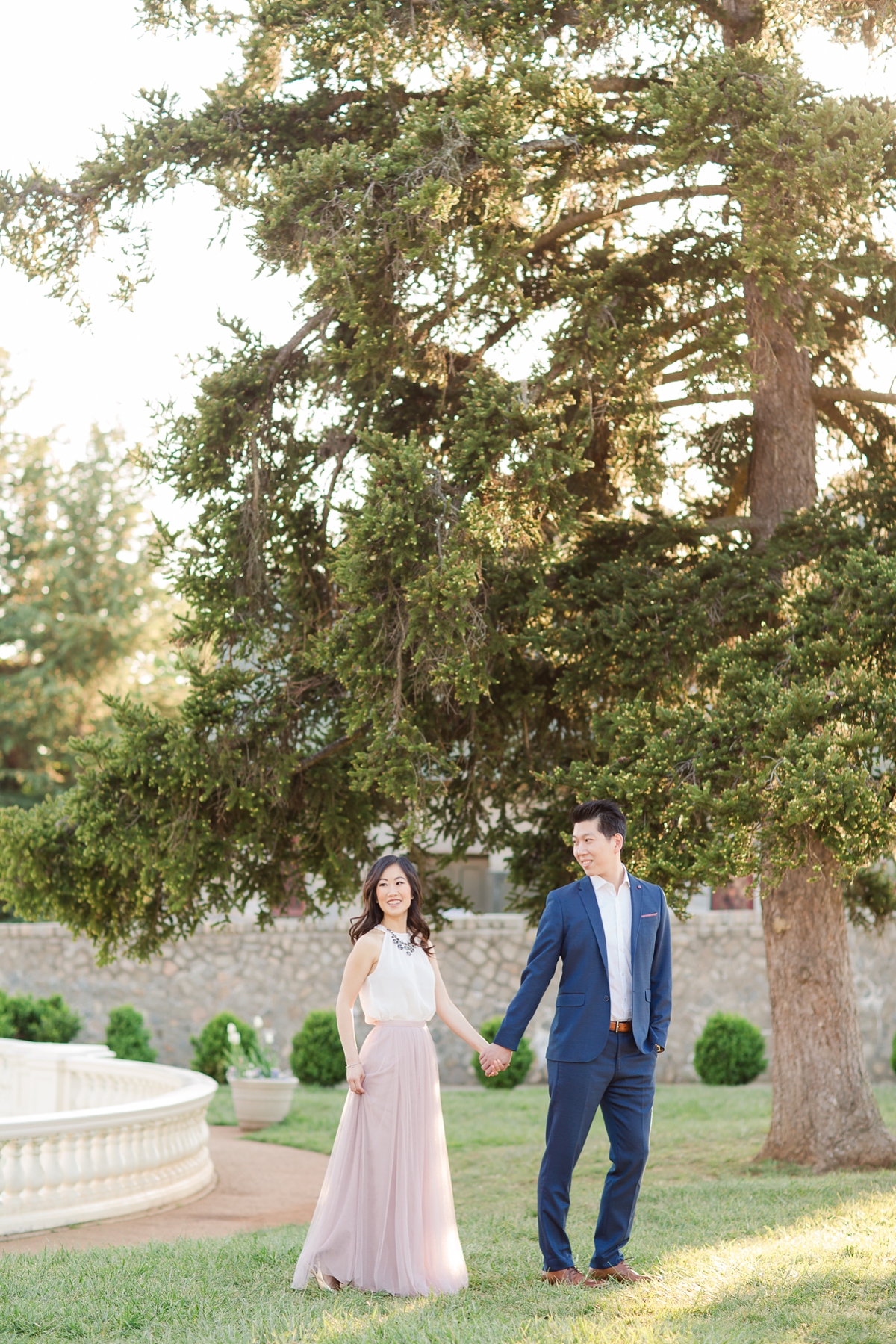 Formal Navy Suit and Blush Tulle Skirt Maymont Engagement Pictures in Richmond, VA | by Katelyn James Photography