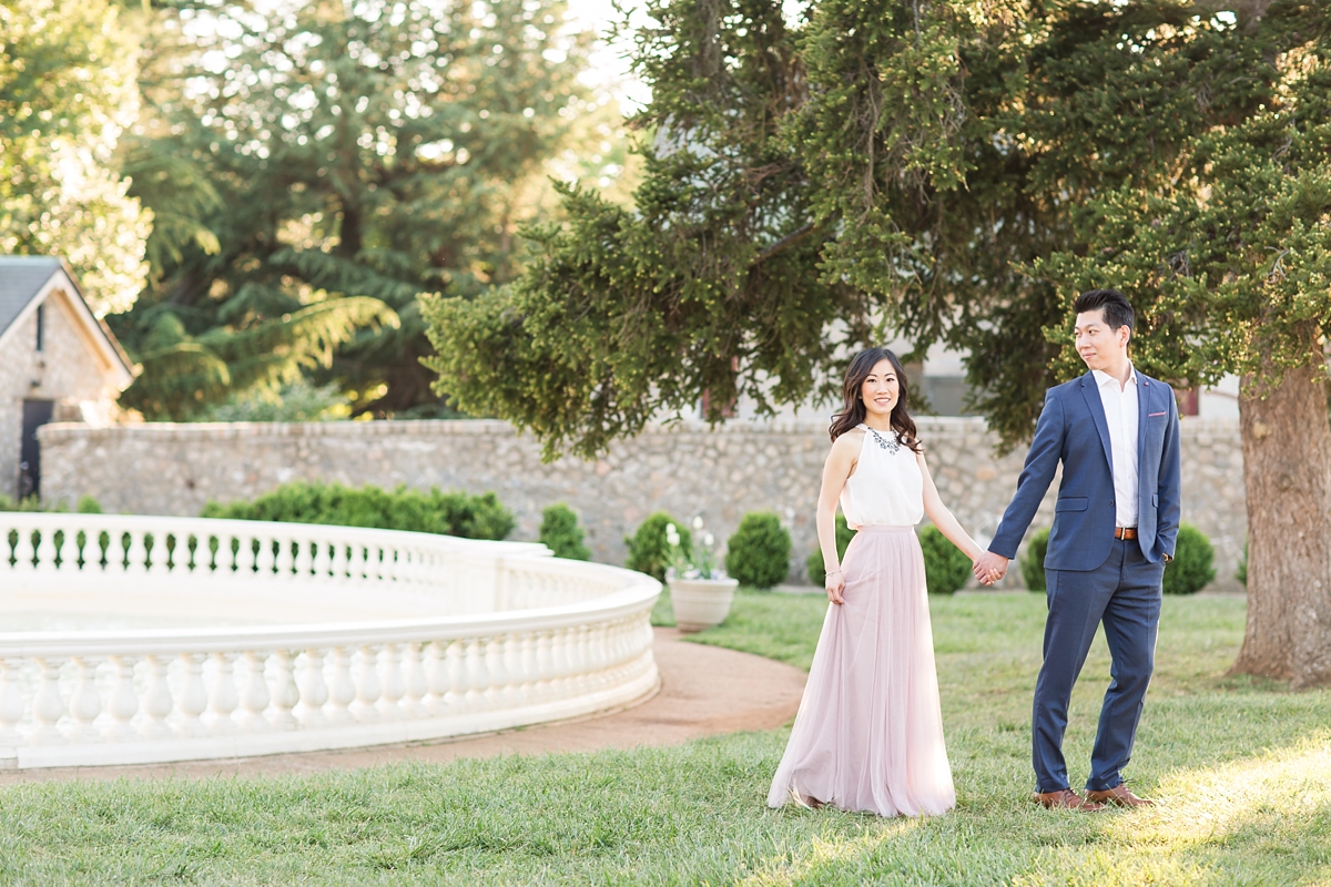 Formal Navy Suit and Blush Tulle Skirt Maymont Engagement Pictures in Richmond, VA | by Katelyn James Photography