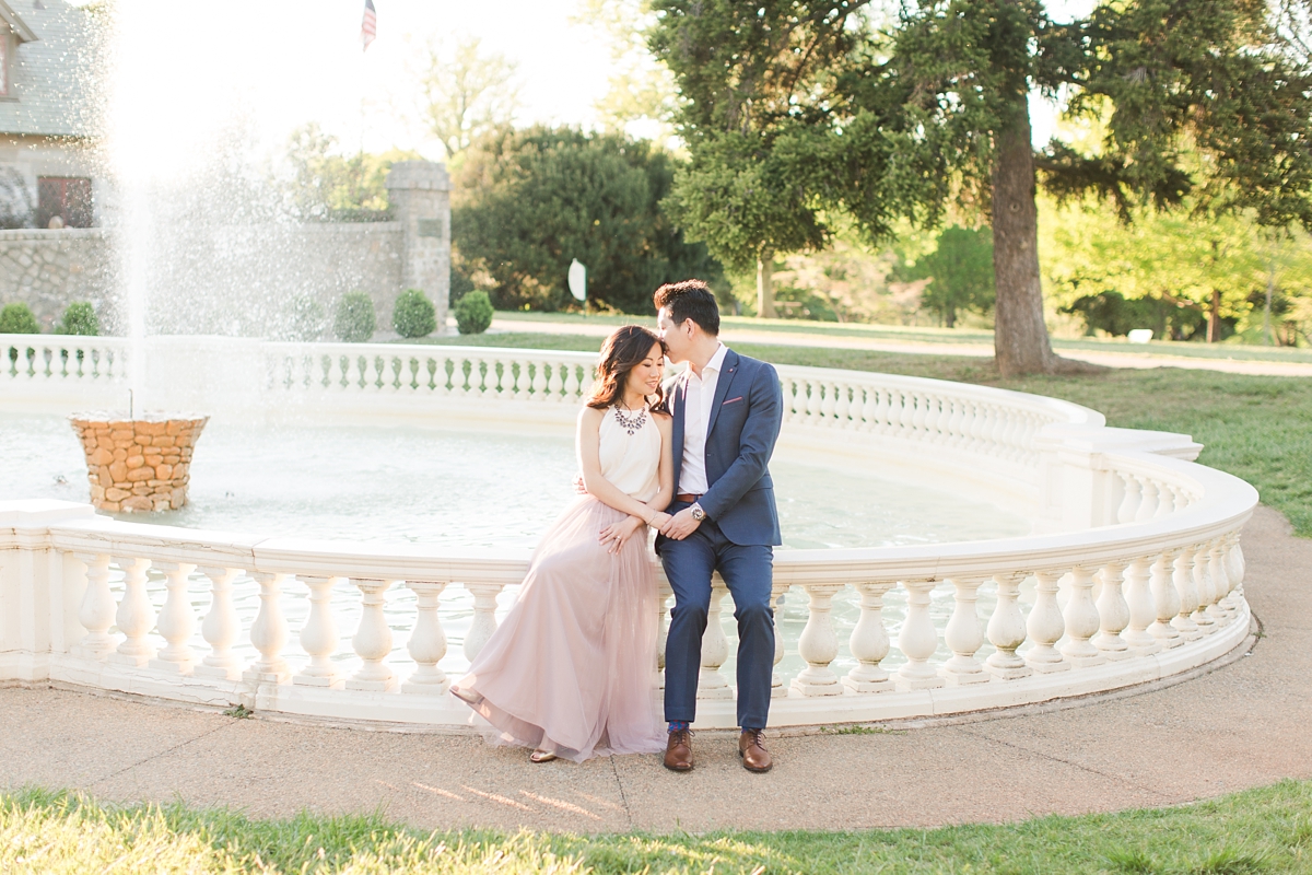 Formal Navy Suit and Blush Tulle Skirt Maymont Engagement Pictures in Richmond, VA | by Katelyn James Photography