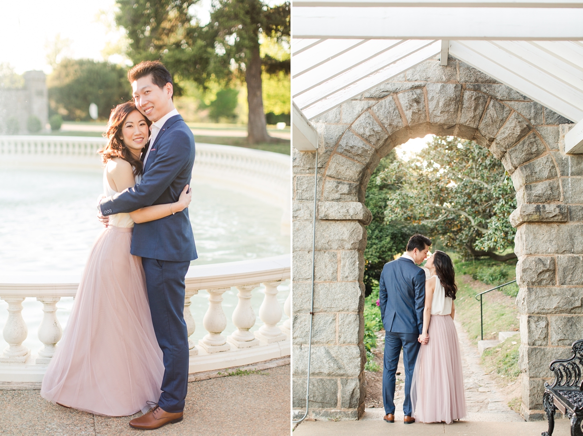 Formal Navy Suit and Blush Tulle Skirt Maymont Engagement Pictures in Richmond, VA | by Katelyn James Photography