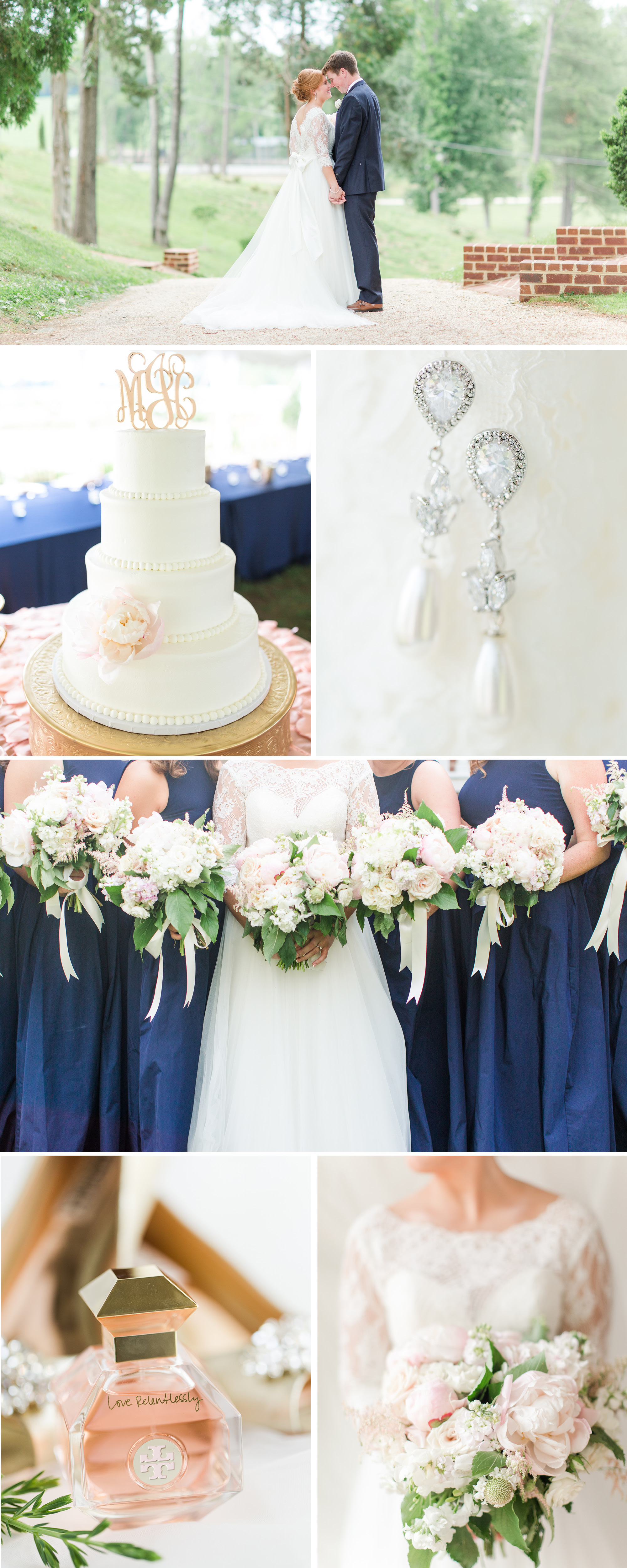 Blush, Navy & Ivory Classic Southern Plantation Wedding | Lace, three-quartered sleeve wedding gown | Katelyn James Photography